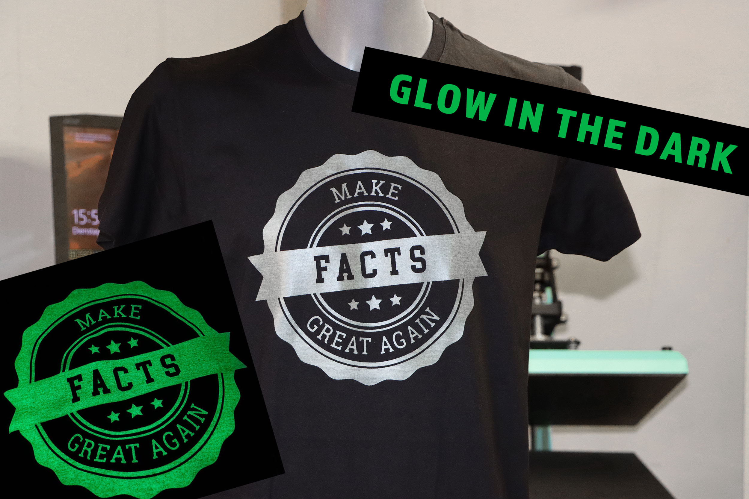 "Make Facts Great Again" T-Shirt - schwarz (Glow in the Dark-Farbe, organic, vegan, fairtrade) – Bild 2