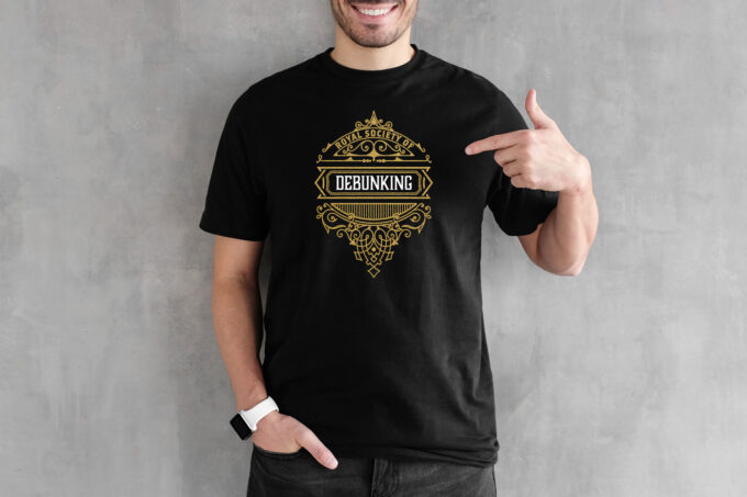 "Debunking" T-Shirt - schwarz (Glittergold-Print, Unisex, organic, vegan, fairtrade)