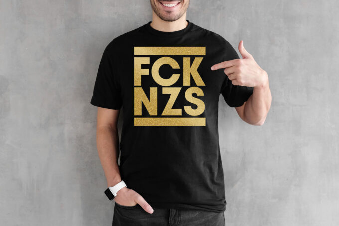 "FCKNZS" T-Shirt - Gold/Schwarz (Unisex/Organic/FairTrade/ÖkoTex)