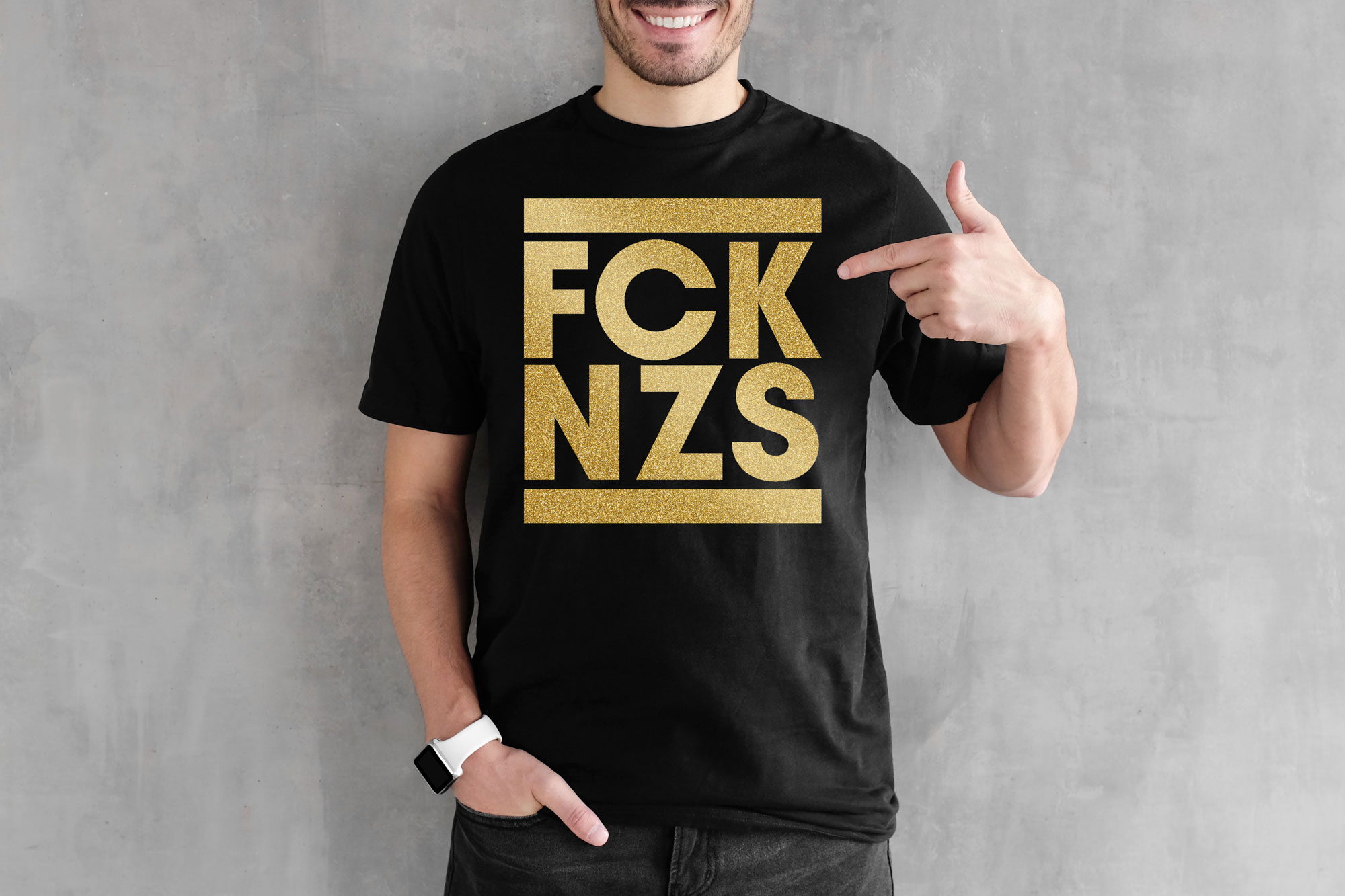 "FCKNZS" T-Shirt - Gold/Schwarz (Unisex/Organic/FairTrade/ÖkoTex)