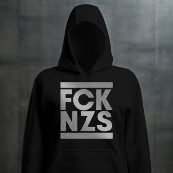 "FCKNZS" Hoodie (schwarz), lichtreflektierende Farbe - Limited Edition (bio, vegan, fairtrade)